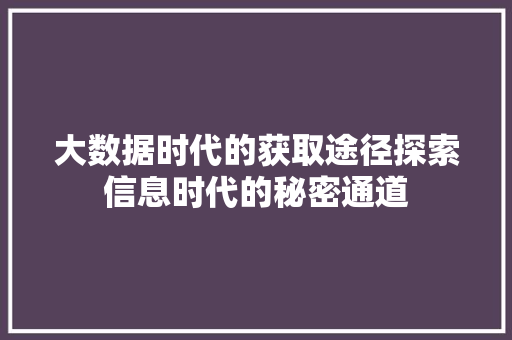大数据时代的获取途径探索信息时代的秘密通道  第1张