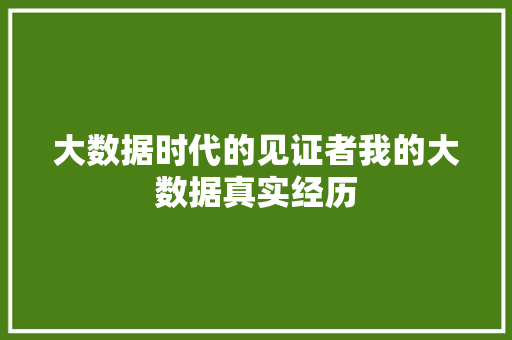 大数据时代的见证者我的大数据真实经历