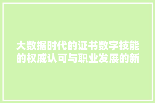 大数据时代的证书数字技能的权威认可与职业发展的新引擎