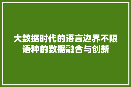 大数据时代的语言边界不限语种的数据融合与创新