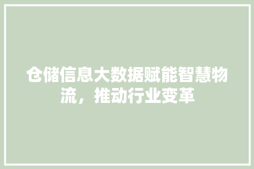 仓储信息大数据赋能智慧物流，推动行业变革  第1张