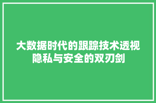 大数据时代的跟踪技术透视隐私与安全的双刃剑