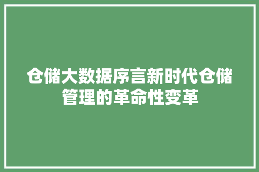 仓储大数据序言新时代仓储管理的革命性变革  第1张