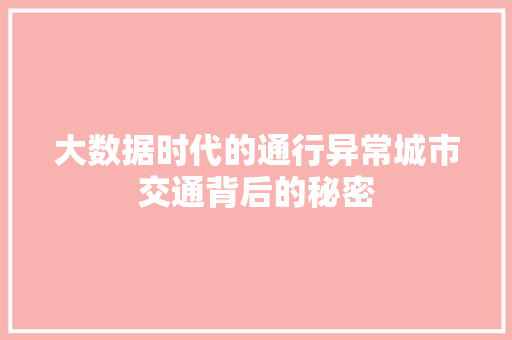 大数据时代的通行异常城市交通背后的秘密  第1张