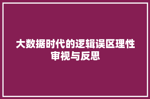 大数据时代的逻辑误区理性审视与反思