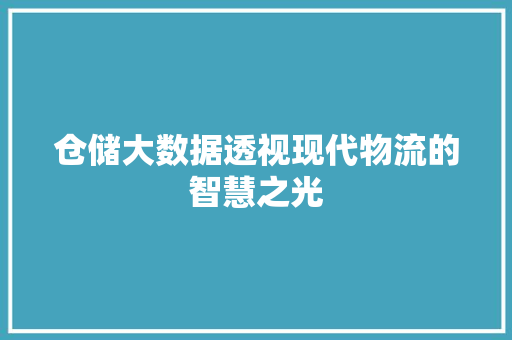 仓储大数据透视现代物流的智慧之光  第1张