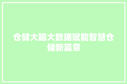 仓储大脑大数据赋能智慧仓储新篇章