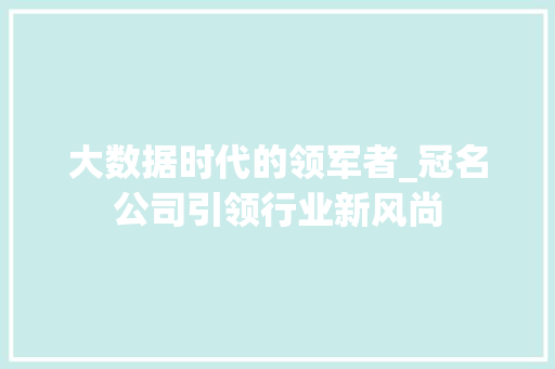 大数据时代的领军者_冠名公司引领行业新风尚  第1张