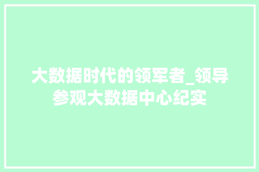 大数据时代的领军者_领导参观大数据中心纪实  第1张