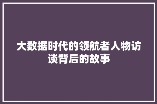 大数据时代的领航者人物访谈背后的故事