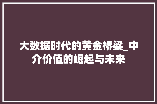 大数据时代的黄金桥梁_中介价值的崛起与未来