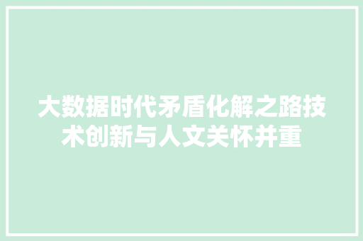大数据时代矛盾化解之路技术创新与人文关怀并重