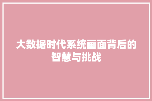 大数据时代系统画面背后的智慧与挑战  第1张