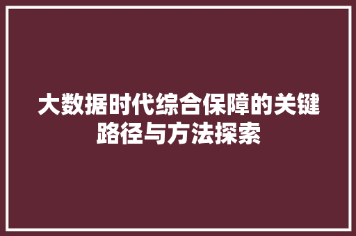 大数据时代综合保障的关键路径与方法探索