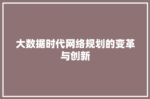 大数据时代网络规划的变革与创新
