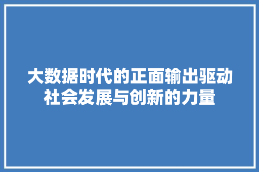 大数据时代的正面输出驱动社会发展与创新的力量  第1张