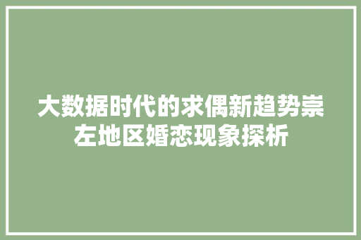 大数据时代的求偶新趋势崇左地区婚恋现象探析