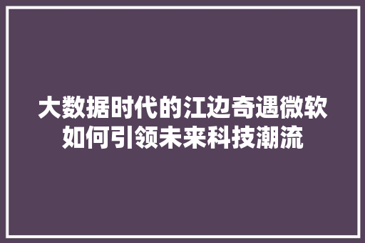 大数据时代的江边奇遇微软如何引领未来科技潮流  第1张