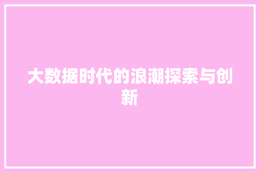 大数据时代的浪潮探索与创新