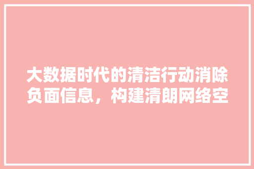 大数据时代的清洁行动消除负面信息，构建清朗网络空间