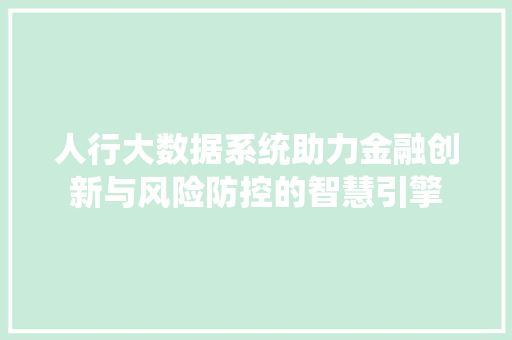 人行大数据系统助力金融创新与风险防控的智慧引擎