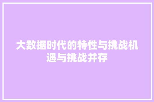 大数据时代的特性与挑战机遇与挑战并存  第1张