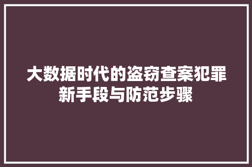 大数据时代的盗窃查案犯罪新手段与防范步骤