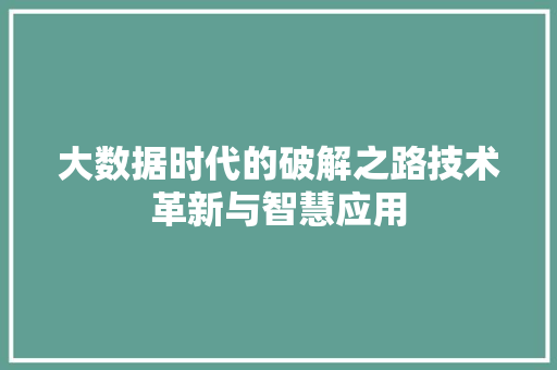 大数据时代的破解之路技术革新与智慧应用  第1张