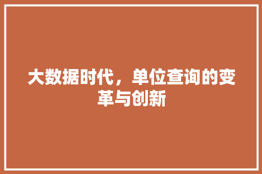 大数据时代，单位查询的变革与创新  第1张