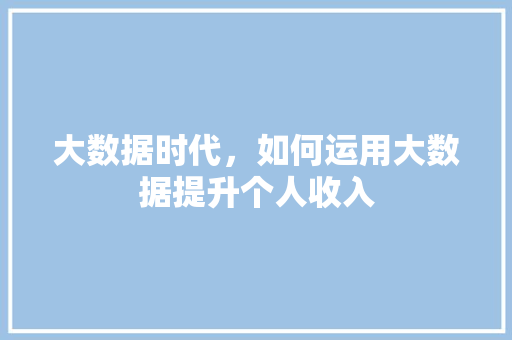 大数据时代，如何运用大数据提升个人收入  第1张