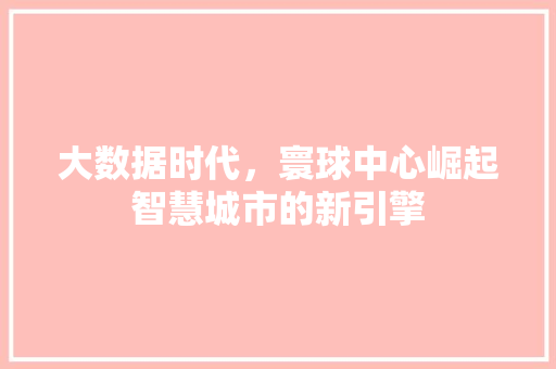 大数据时代，寰球中心崛起智慧城市的新引擎  第1张