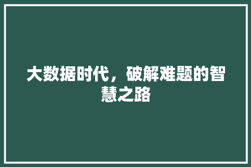 大数据时代，破解难题的智慧之路