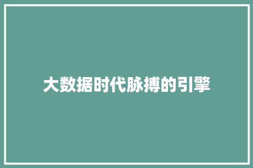 大数据时代脉搏的引擎  第1张