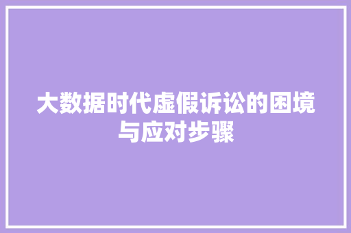 大数据时代虚假诉讼的困境与应对步骤