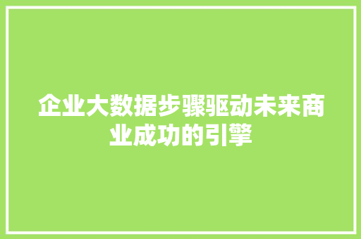企业大数据步骤驱动未来商业成功的引擎