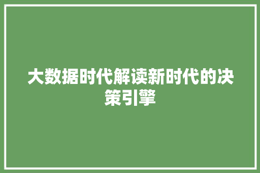 大数据时代解读新时代的决策引擎  第1张