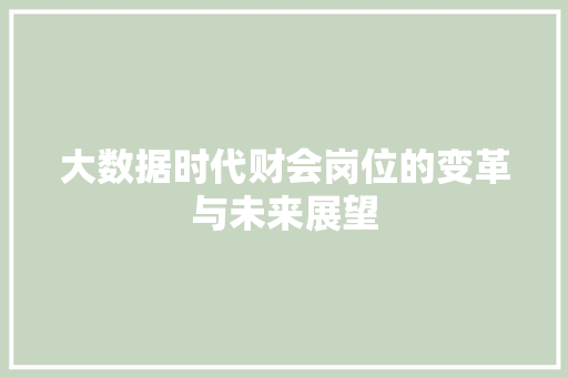 大数据时代财会岗位的变革与未来展望