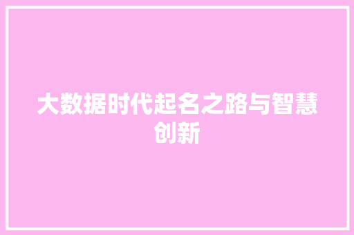 大数据时代起名之路与智慧创新  第1张