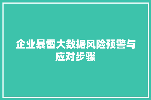 企业暴雷大数据风险预警与应对步骤  第1张