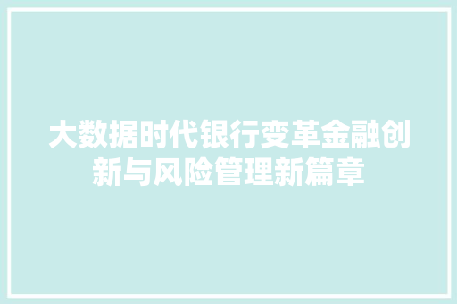 大数据时代银行变革金融创新与风险管理新篇章