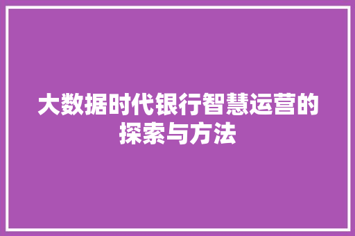 大数据时代银行智慧运营的探索与方法  第1张
