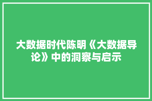 大数据时代陈明《大数据导论》中的洞察与启示  第1张