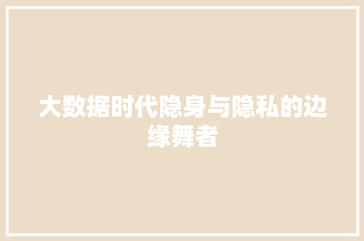 大数据时代隐身与隐私的边缘舞者
