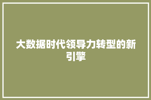 大数据时代领导力转型的新引擎