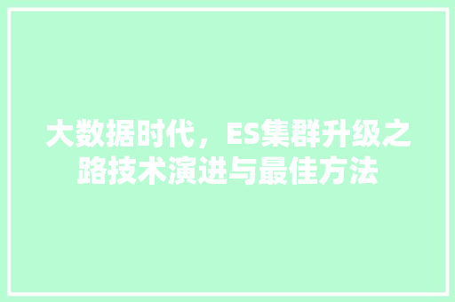 大数据时代，ES集群升级之路技术演进与最佳方法