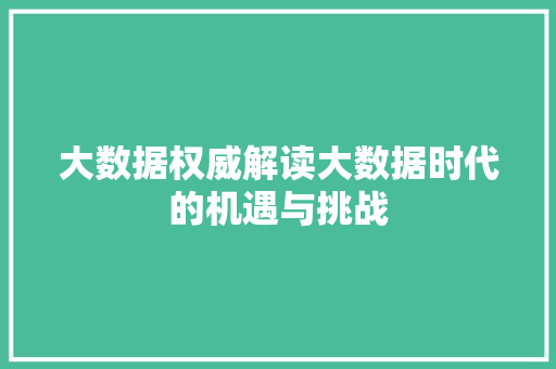 大数据权威解读大数据时代的机遇与挑战