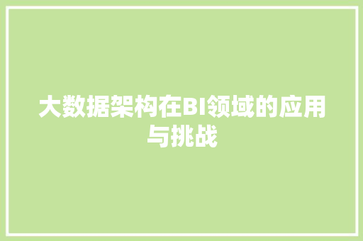 大数据架构在BI领域的应用与挑战  第1张