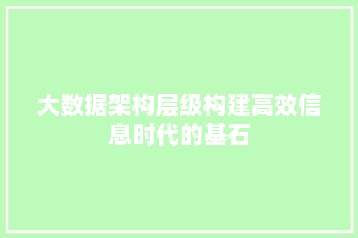 大数据架构层级构建高效信息时代的基石  第1张