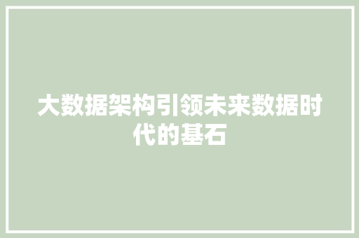 大数据架构引领未来数据时代的基石  第1张