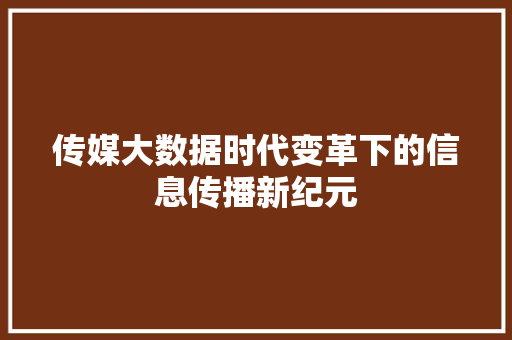 传媒大数据时代变革下的信息传播新纪元